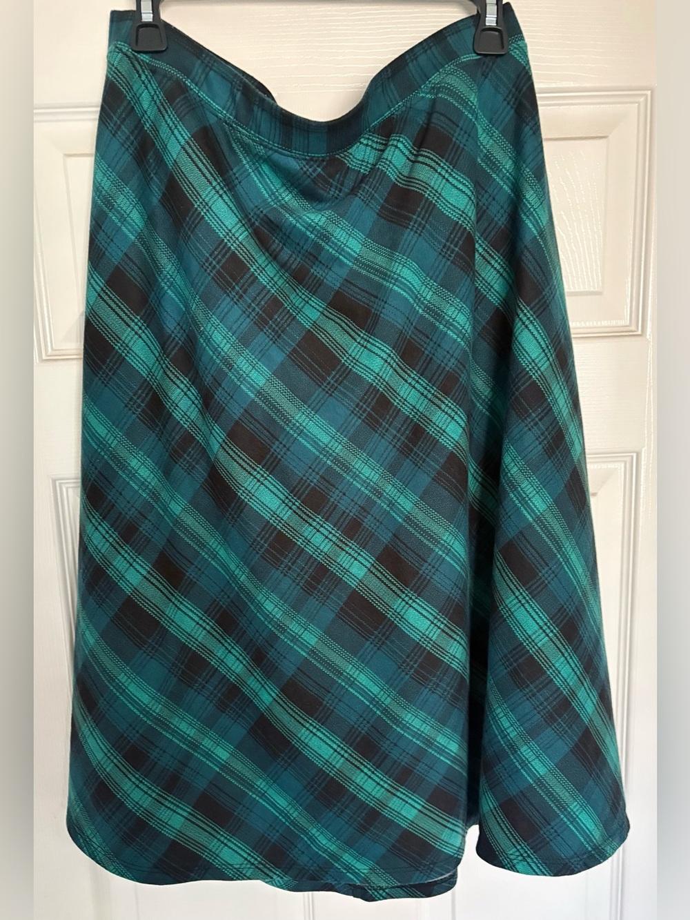 Laura Scott Plaid A-Line Midi SZ XL Skirt in Teal and Black